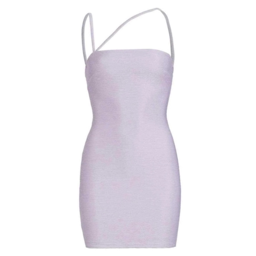 Rumer Penelope One Shoulder Ribbed Mini Dress Lilac Bodycon Size Large New